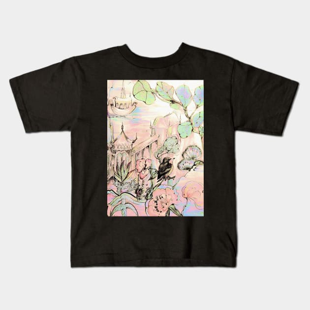 ORIENTAL FLORAL PRETTY PAGODA DESIGN DECO POSTER ASIAN ART BIRD  PRINT Kids T-Shirt by jacquline8689